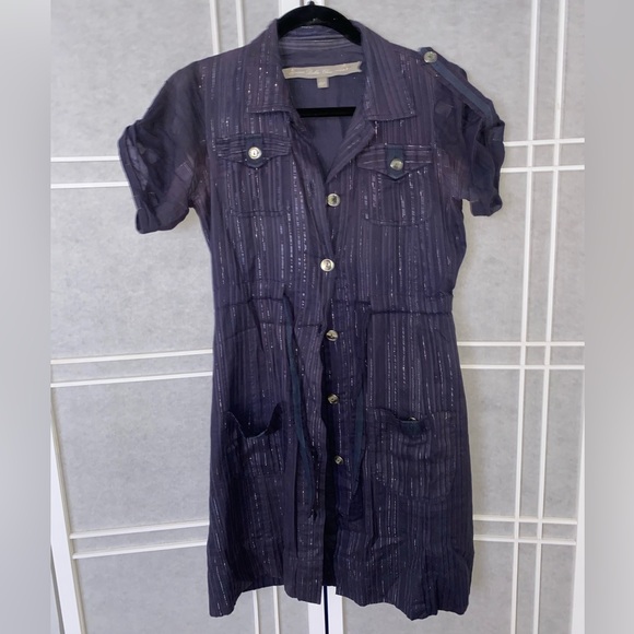 Vintage dallin chase button up pin stripe metallic dress - Picture 1 of 5